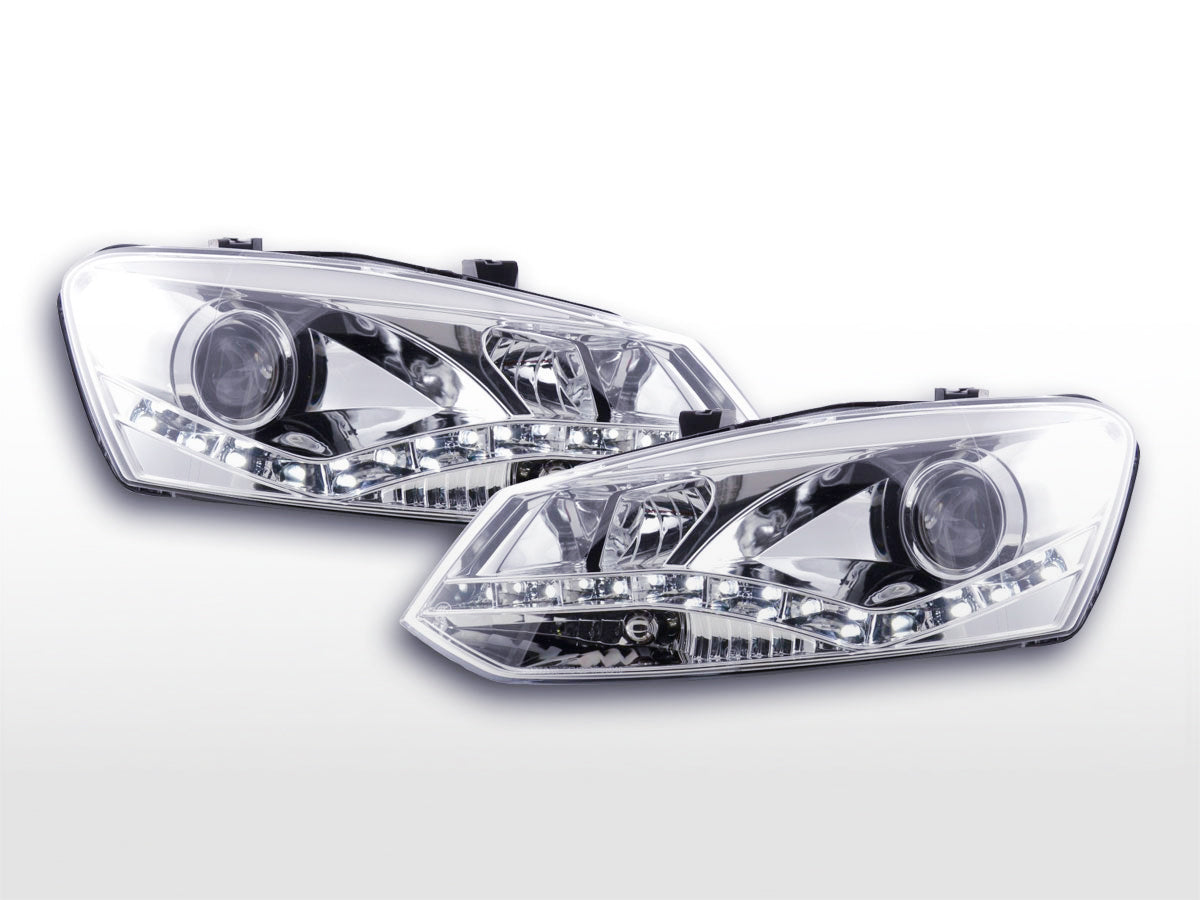 Scheinwerfer Set Daylight LED Tagfahrlicht VW Polo 6R 09- chrom für Rechtslenker Scheinwerfer Set Daylight LED Tagfahrlicht VW Polo 6R 09- chrom für Rechtslenker